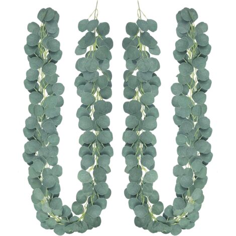 Guirnalda artificial de eucalipto de 2 piezas, 1,8 m, 146 hojas de eucalipto, planta artificial de eucalipto, ideal para bodas, jardines, decoración de paredes y para colgar.