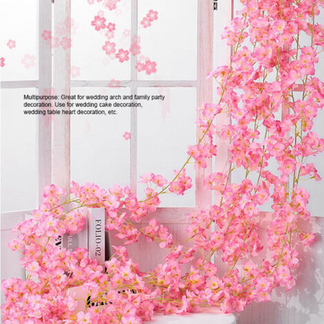 Guirnalda artificial de flores de cerezo: rama colgante de 1,8 m de largo con 256 flores artificiales de seda para decoración de bodas y del hogar.