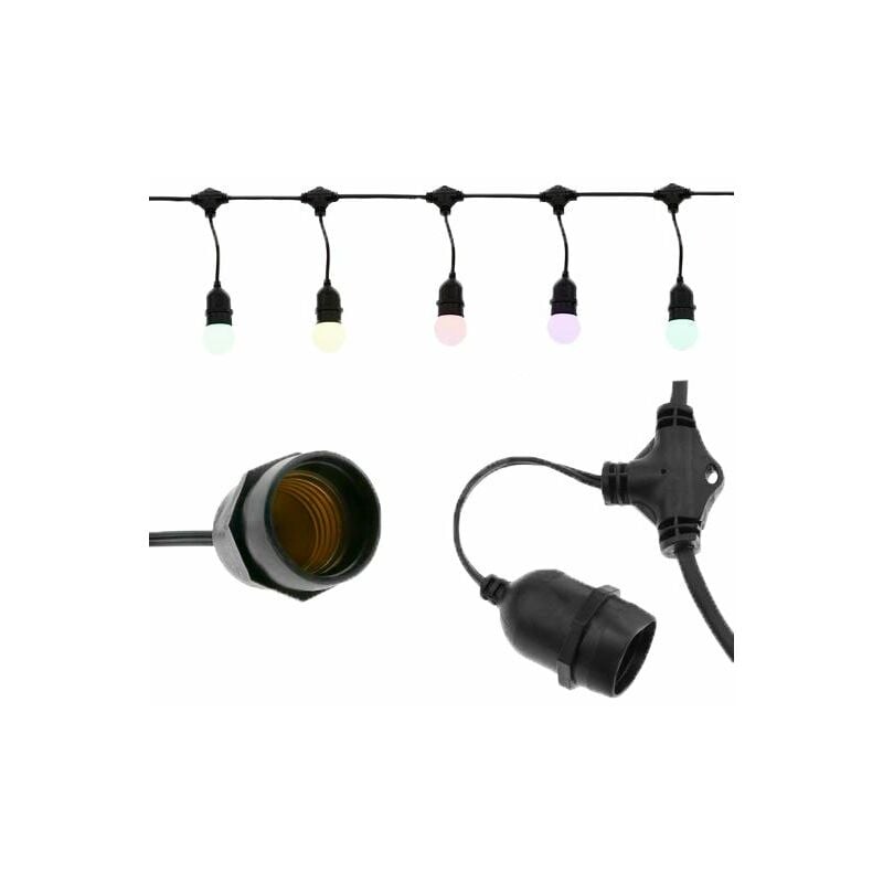 

Guirnalda Exterior 10 Casquillos E27 IP65 Cable Eléctrico (5 Metros) Negro | IluminaShop