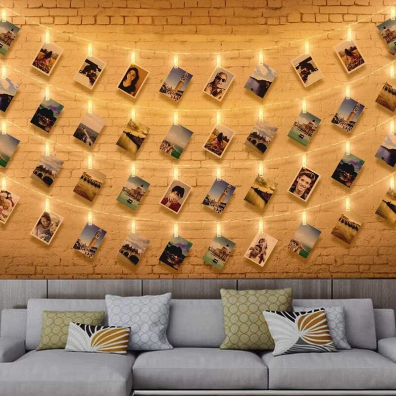 Guirnalda de 40 luces LED para fotos, guirnalda de fotos LED de 6M, guirnalda portafotos de pared, portafotos con Clip para fiesta, decoración, boda