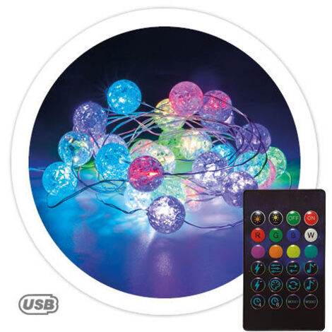 Guirnalda de bolas LED 3M con USB + mando 24 funciones RGB IP44