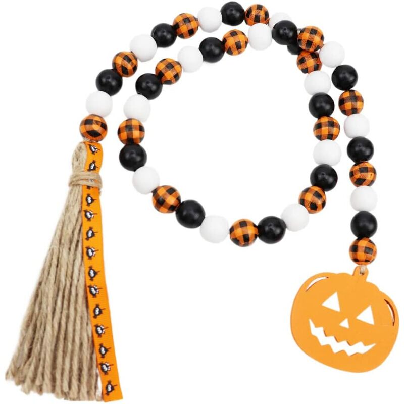

Guirnalda de cuentas de madera para Halloween, guirnalda de cuentas de granja rústica, decoración de bandeja escalonada, cuentas de oración,