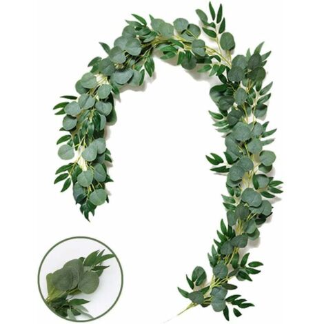 Guirnalda de eucalipto artificial de 200 cm con hojas de eucalipto, hecha a mano, guirnalda de hojas verdes, decoración de pared para bodas.