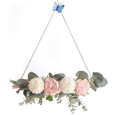 Guirnalda de flores artificiales colgantes con forma de círculo, corona de peonías, decoración retro de seda artificial, flores artificiales y secas