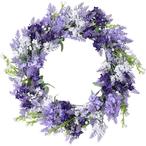 Guirnalda de flores artificiales de lavanda, hecha de ratán y poliéster, multicolor, 40 cm, para bodas, primavera, interiores y exteriores, para la puerta principal.
