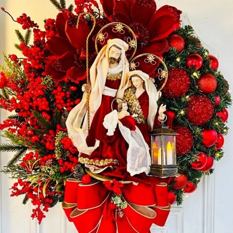 Guirnalda de flores artificiales para Navidad, corona navideña roja, decoración, corona navideña, adornos navideños (no estéreo, tamaño: 30 cm)