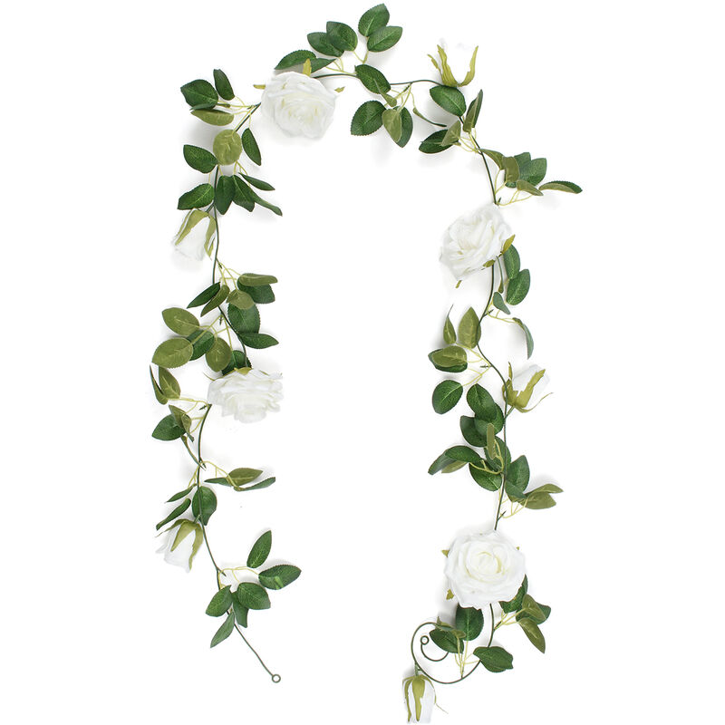 

Guirnalda de flores de seda de vid de rosa artificial para decoración de pared de jardín colgante de boda de camión (blanco)