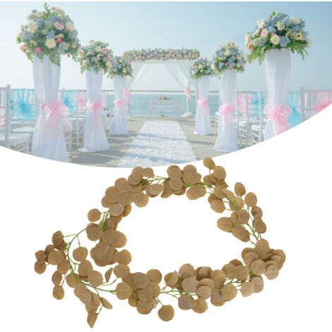 Guirnalda de hojas artificiales: Imitación de eucalipto de tela para decoración de fiestas, bodas y hogares [1 m, amarillo]