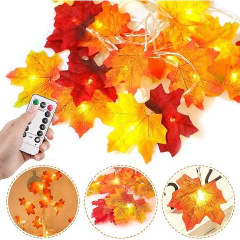 Guirnalda de hojas de arce de otoño, 6 m/40 LED, decoración de otoño, guirnaldas de hojas de arce para Halloween, Acción de Gracias, Navidad, decoración de pared.