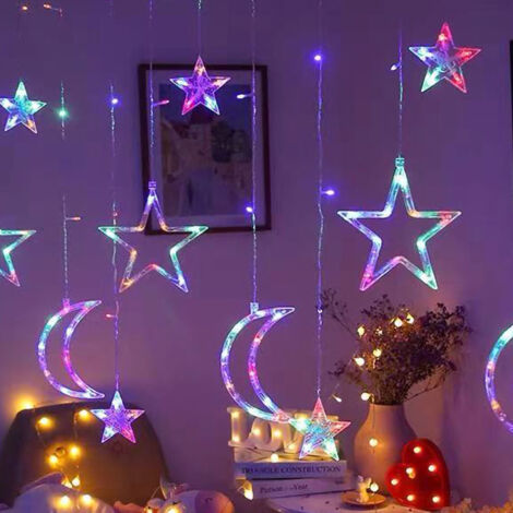 Guirnalda de luces con forma de estrella y luna con bombillas LED para un ambiente romántico: ideal para dormitorios y salas de estar. Colores: [Insertar color]