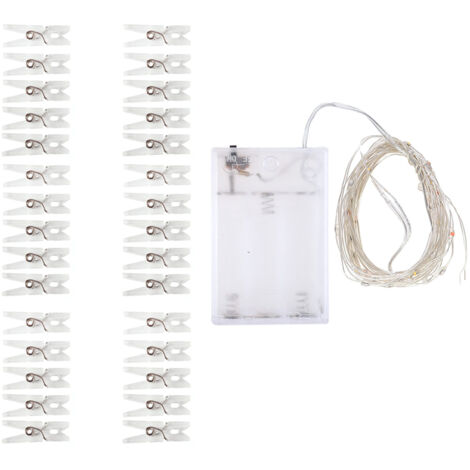 Guirnalda de luces de 3 m con 30 luces y 30 pinzas de plástico transparente para fotos y decoración de dormitorios.