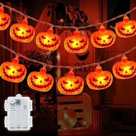Guirnalda de luces de Halloween para exteriores, 3 m, 20 LED, luces de calabaza con temporizador de 6 h, IP65 resistente al agua para fiestas de Noche de Brujas y fiestas temáticas de Halloween.