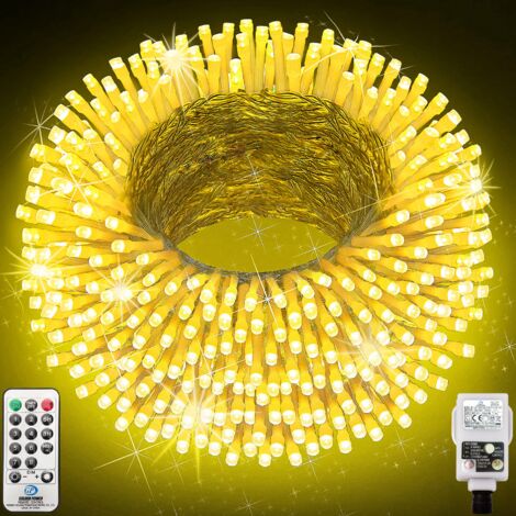 Guirnalda de luces de Navidad, 30 m, 300 luces LED de hadas, IP44 resistente al agua para interior y exterior, ventana, Navidad, boda, cumpleaños, hogar, dormitorio, jardín, patio (amarillo)