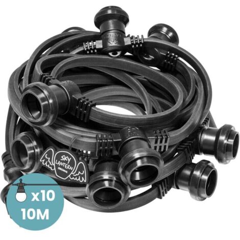 Guirnalda de luces LED de 10 m, color negro, IP65, con 10 enchufes E27 (distancia entre enchufes: 1 m) - Guirnalda de luces para exterior