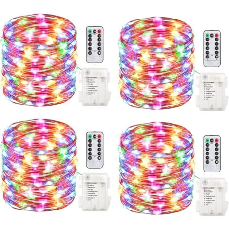 Guirnalda de luces LED de 15,24 m x 5,08 m, funciona con pilas, con temporizador y control remoto, resistente al agua, de alambre de cobre, ideal para dormitorio, interior y exterior, para bodas, deco
