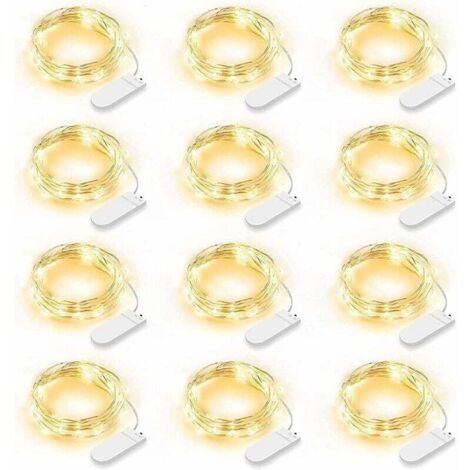Guirnalda de luces LED de 2 m y 20 LED, funciona con pilas, IP65, resistente al agua, ideal para dormitorio, Navidad, bodas, fiestas y jardín, color blanco cálido.