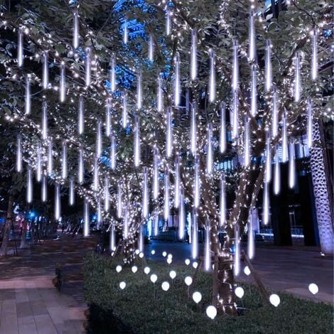 BLEOSAN Guirnalda de luces LED de lluvia de meteoritos, decoración de 30 cm para interiores, árboles de Navidad, balcón, fiesta, boda, blanco frío