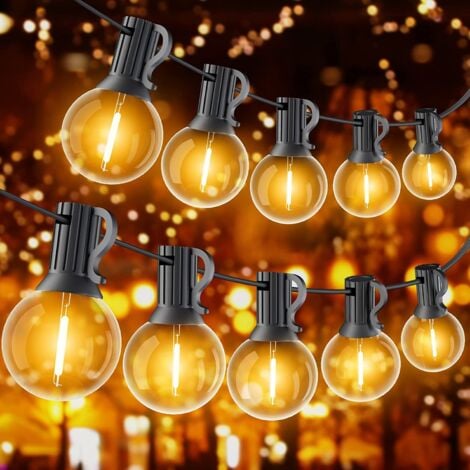 Guirnalda de luces LED Guinguette para exteriores de 30M con 50 bombillas E12 G40, guirnalda de plástico impermeable para jardín, Patio