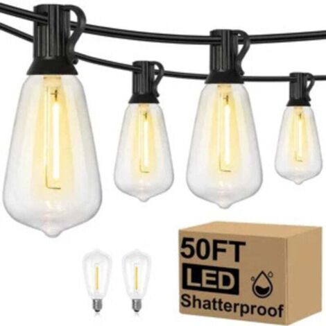 Guirnalda de luces LED para exteriores, 15 m/50 pies, 25+2 luces LED, para jardín, patio, pérgola y balcón, enchufe europeo.