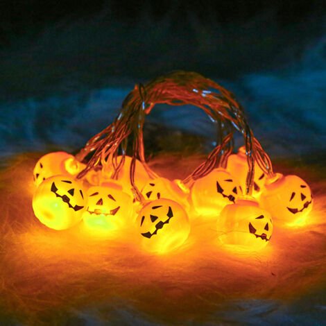 Guirnalda de luces LED para Halloween, farolillos de calabaza y luces decorativas con forma de calavera, a pilas, ideales para árboles de Navidad, bodas y calabazas. Luces de colores a pilas. (5 metro