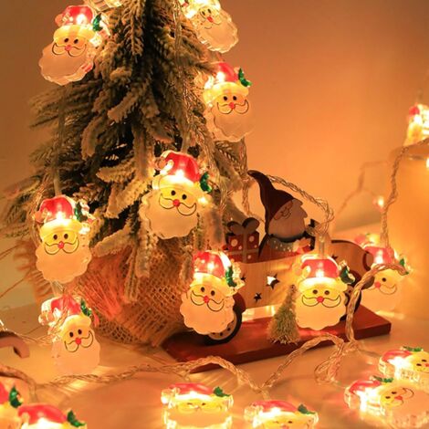 Guirnalda de luces navideñas, 3 metros, 20 LED, funciona con pilas, con forma de Papá Noel, decoración para el árbol de Navidad, para colgar, uso interior y exterior.