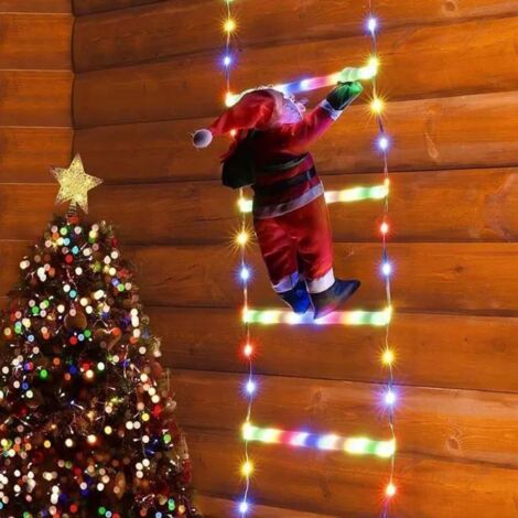 Guirnalda de luces navideñas eléctricas de 1,8 m, con escalera de Papá Noel, 8 modos, resistente al agua, para decoración navideña en interiores y exteriores (luz de colores).