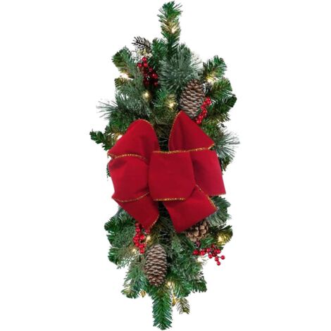 Guirnalda de luces navideñas en forma de lágrima de 42 cm, decoración de escalera de pino para puerta de entrada, decoración navideña para interiores y exteriores.