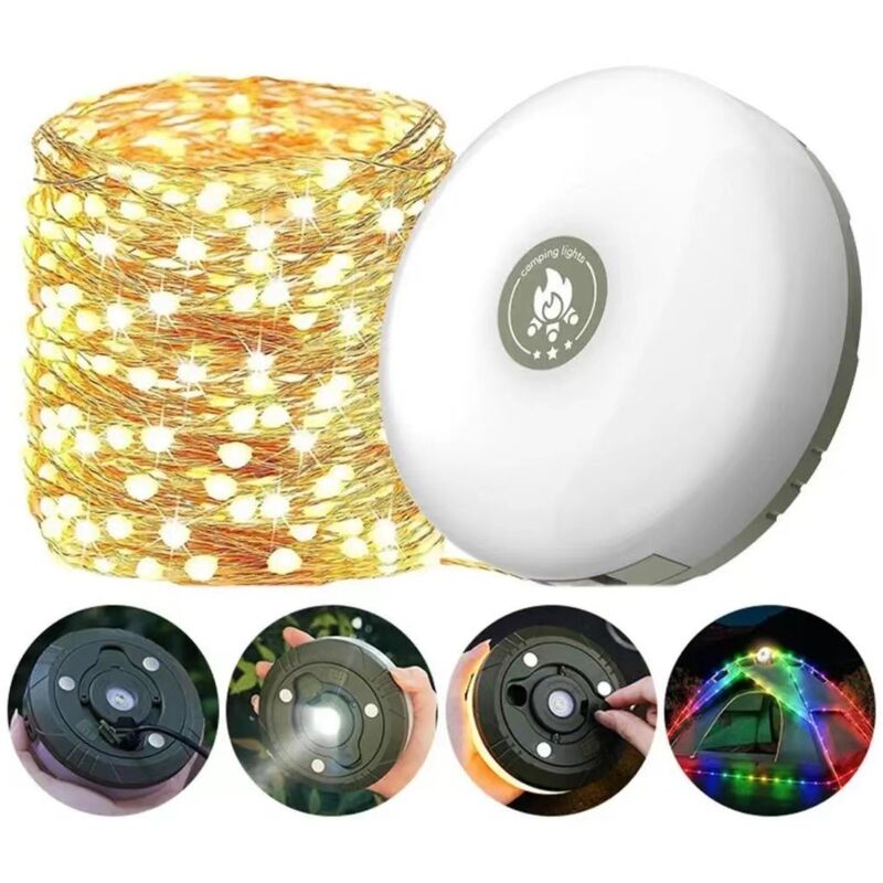 Guirnalda de luces para camping, 2000 mAh, hasta 12 horas de duración, 4 luces recargables portátiles para exteriores, ideales para camping, jardín,