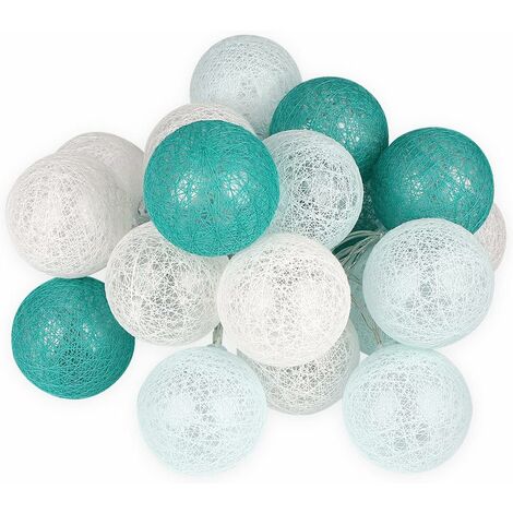 Guirnalda De Luces Para Interior MINKUROW - Guirnalda De Luces Con Bolas De Lana Turquesa - 3m - Led - Decorativas - Funciona Con Pilas - Verde Menta - Diámetro: 6cm