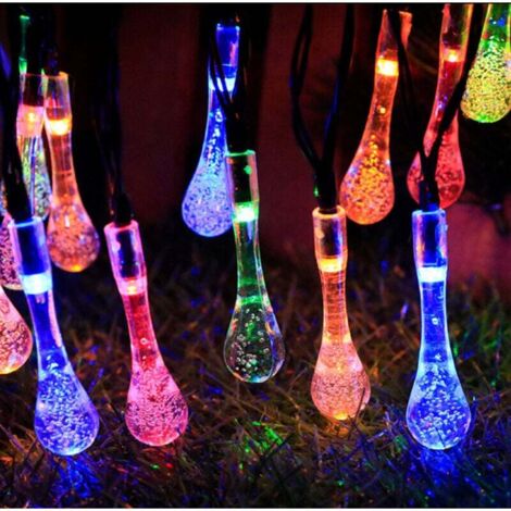 Guirnalda de luces solares, 8 modos, impermeable, con forma de gota de agua, para decoración de fiestas, 6,5 m, 30 LED (multicolor)