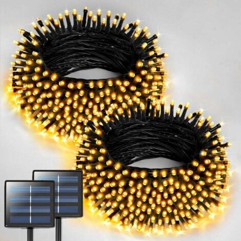 Guirnalda de luces solares de colores cálidos, 100 LED, 12 metros, para exteriores, 8 modos, ideal para decoración de jardines, árboles y patios (2 unidades)