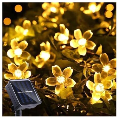 Guirnalda de luces solares para exterior, luces de cerezo en flor, 50 LED, impermeables, para jardín, patio, Navidad, decoración de interiores, blanco cálido