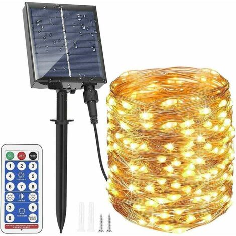 Guirnalda de luces solares para exteriores, 30 m, 300 LED, control remoto, 8 modos de iluminación, impermeable, para jardín, patio, balcón, árbol de Navidad, boda, fiesta.