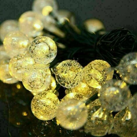 Guirnalda de luces solares para exteriores, 6,5 m, 30 luces LED de bola de cristal con 8 modos de iluminación, luces decorativas para Navidad, árbol, jardín, patio, balcón, patio, Navidad, marzo