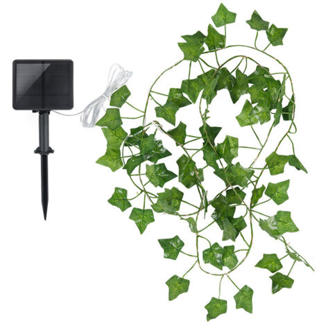 Guirnalda de luces solares para exteriores, guirnalda de luces solares con hiedra artificial, iluminación de jardín impermeable, 20 LED, 8 modos.