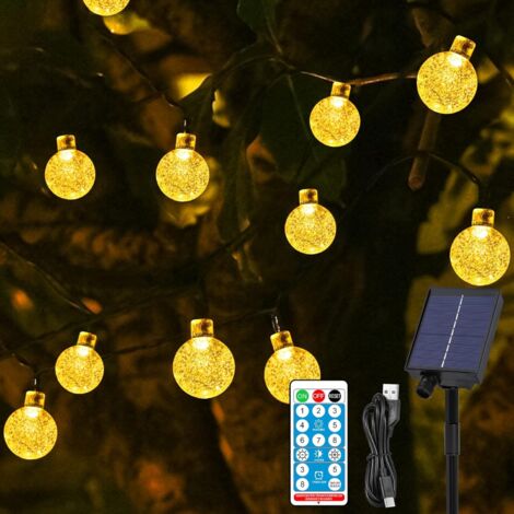 Guirnalda de luces solares para jardín, 10 m, 80 LED, bola de cristal para exteriores, resistente al agua IP65, para interiores y exteriores, ideal para jardín, balcón, árboles, fiestas y Navidad.