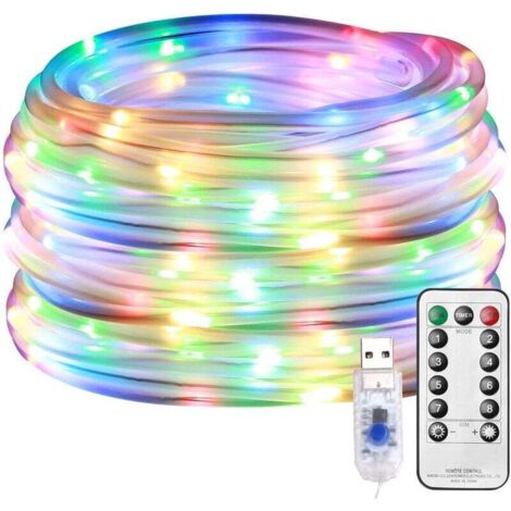 Guirnalda de luces USB con 100 luces (blanco cálido) y control remoto, 8 funciones, 100 luces, para uso interior y exterior, decoración navideña.