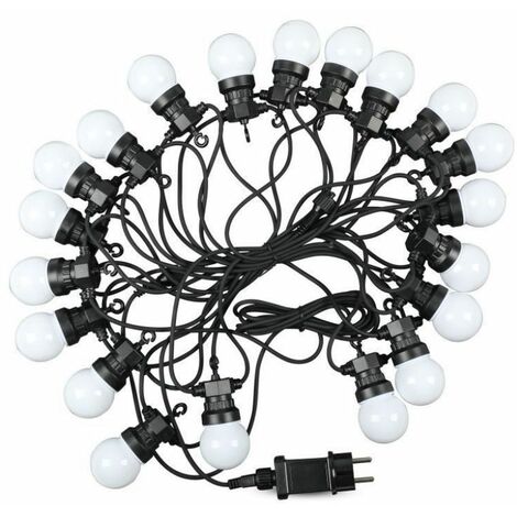 Guirnalda de luces V-TAC de 10 m con 20 mini bombillas LED de globo de 10 W, color blanco frío con Schuko, IP44