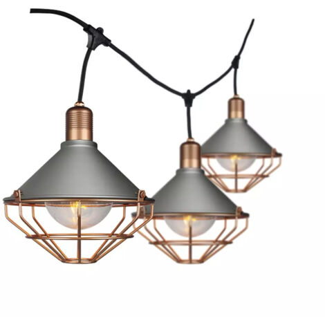 Guirnalda de luces V-TAC de 3 m con 6 bombillas LED E27, difusores transparentes, IP65, gris y cobre