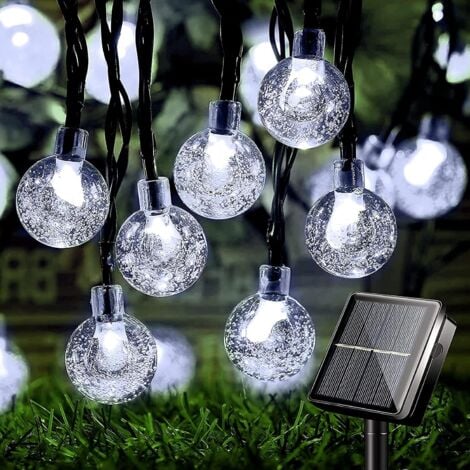 FITAGS Guirnalda de luz solar blanca, 6,5 m, 30 bombillas LED, 8 modos de iluminación, impermeable IP65 con panel solar de 2 V 140 mA, para decoración exterior/interior, Navidad, velada, etc.
