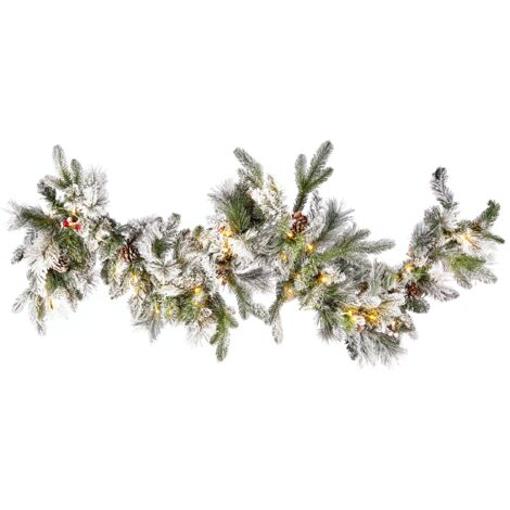 Guirnalda de Navidad blanco material sintético efecto nieve pre iluminado luces LED decoración hogar 180 cm Whitehorn