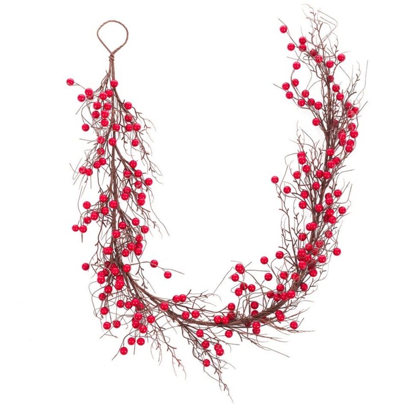 

Guirnalda de Navidad colgante con acebo de plástico PVC roja de 160 cm
