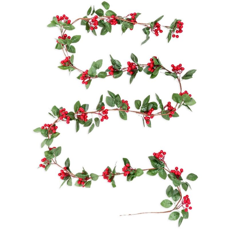 

Guirnalda de Navidad con acebo y hojas de tela verde de 280cm