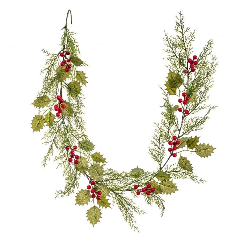 

Guirnalda de Navidad con hojas de plástico verde de 130 cm