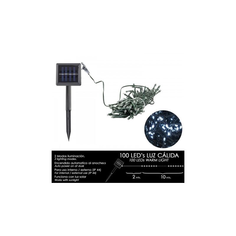 

Maurer - Guirnalda de navidad solar de 100 luces leds blancas. interiores/exteriores (ip44). luces para árboles. 12m de cable.