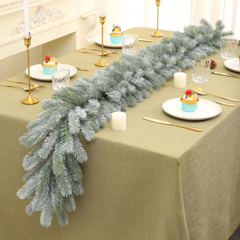 Guirnalda de pino estéreo realista de 270 cm, vegetación para mesa, repisa, pared, decoración navideña para interiores y exteriores, E