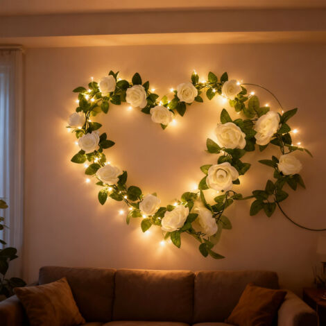Guirnalda de rosas artificiales de satén de 2,4 m de largo con 19 flores para decorar eventos en interiores y exteriores, color blanco.