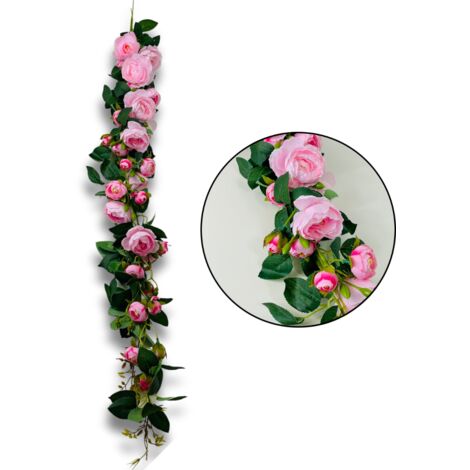 Guirnalda de rosas de jardín, colgante de flor de rosa, 125 cm, rosa