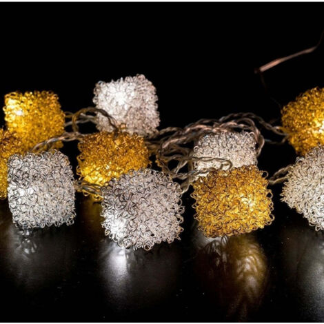 Guirnalda Decorativa LED 10 Cubos en Hilos Dorados y Plateados