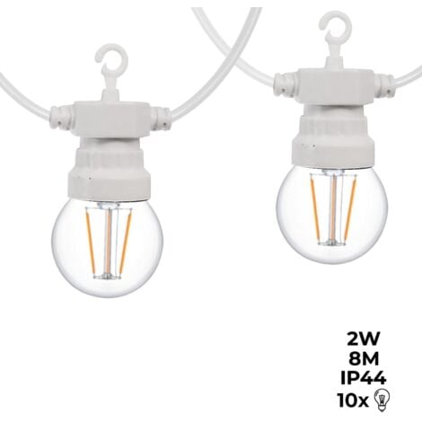 Guirnalda LED Cable Blanco 10 Bombillas LED 3000ºK - 8 Metros - Blanco Cálido